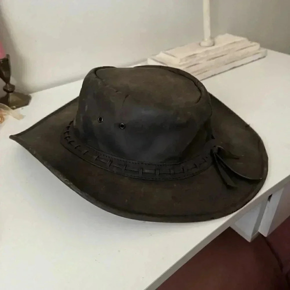 Vintage 100% leather western ranch boho cowboy hat - Picture 5 of 7